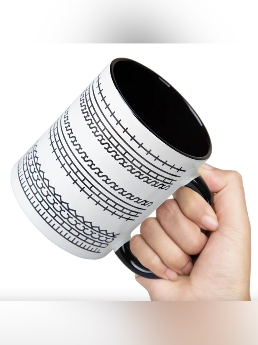 Decorative Black & White Patterned Ceramic Mug 15 oz, Coffee Mug